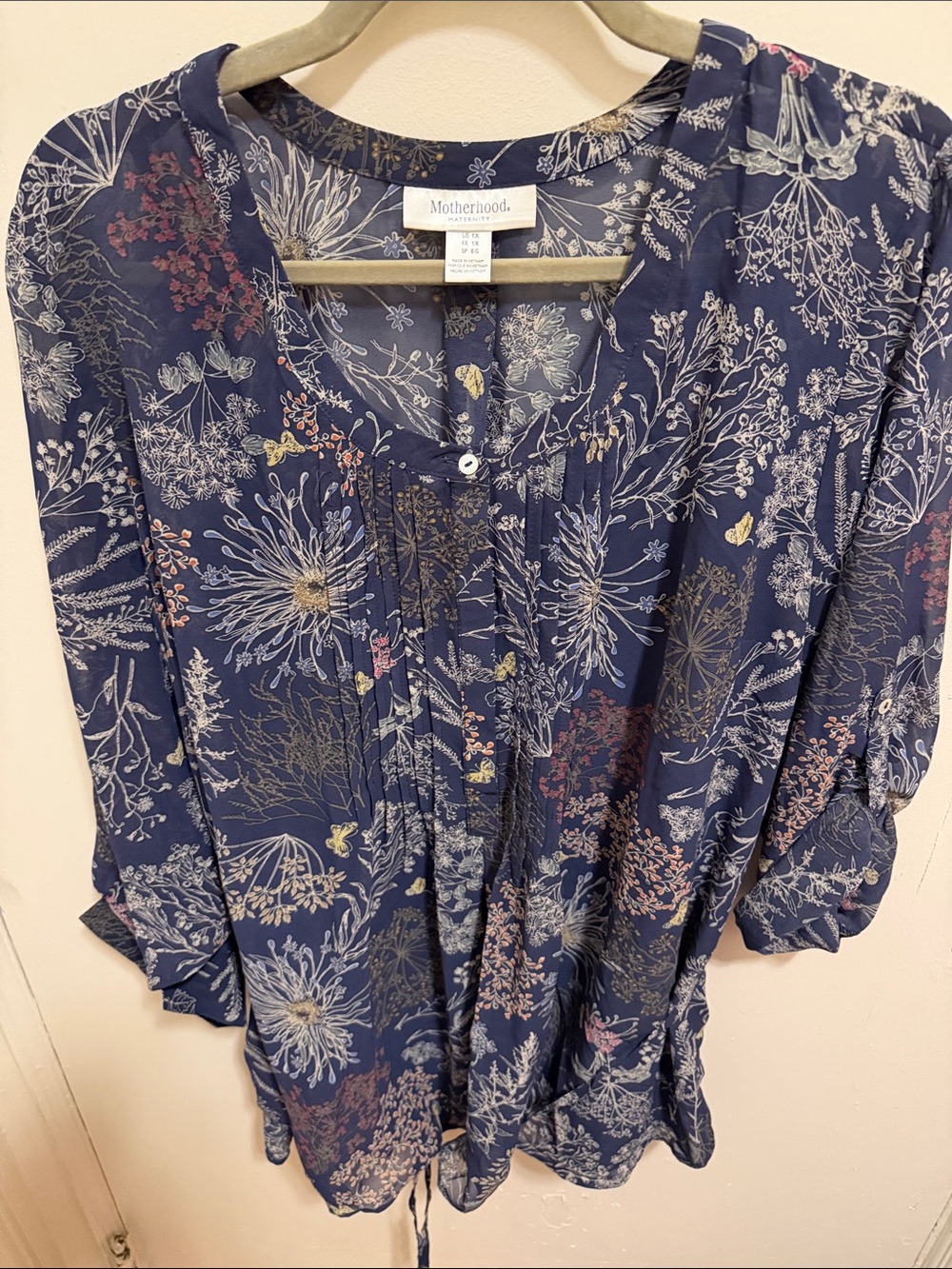 Motherhood Navy Floral Button-Front Maternity Tunic